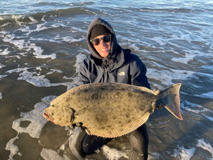 halibut fishing from the beach