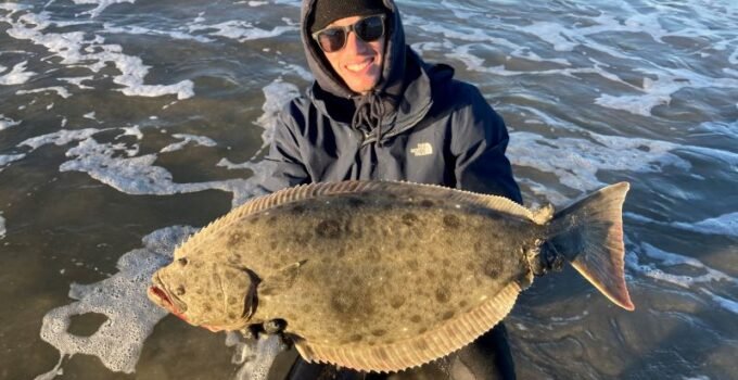 halibut fishing from the beach