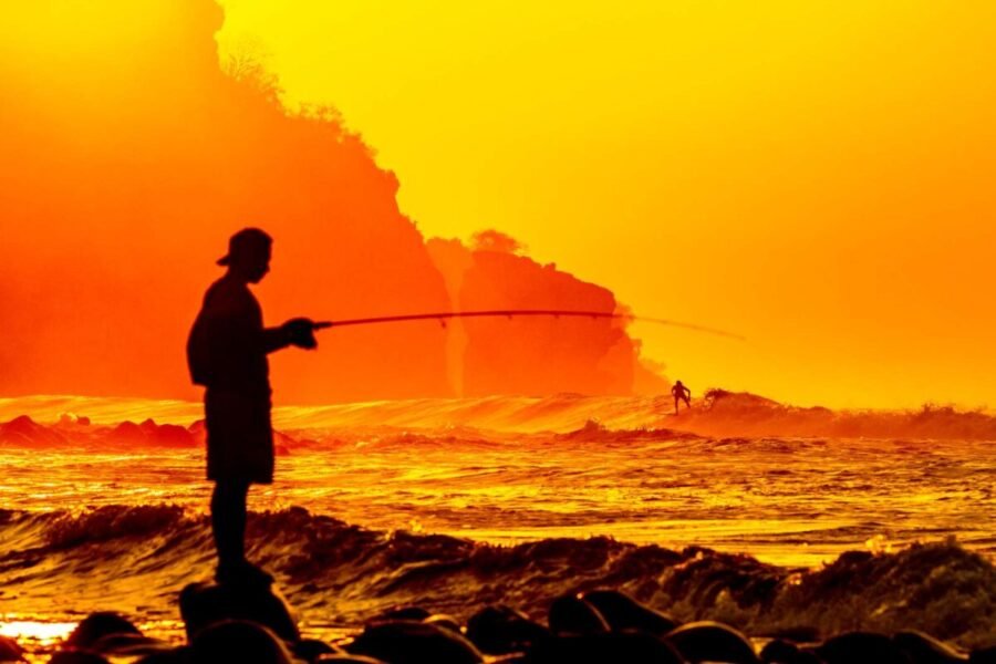 surfers and surf fishing