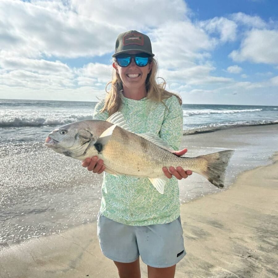 surf fishing with clams for spotfin croaker