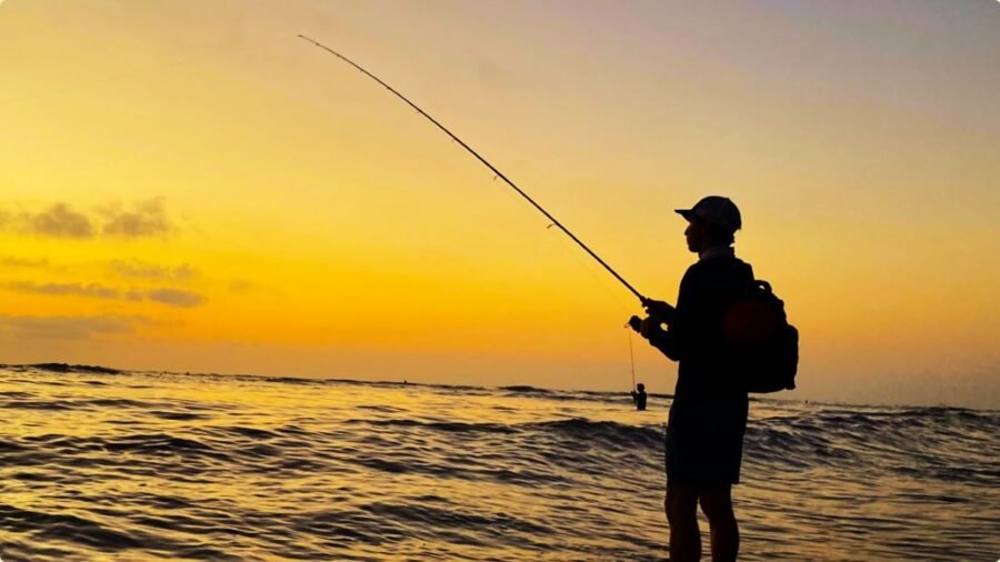 surf fishing sunset