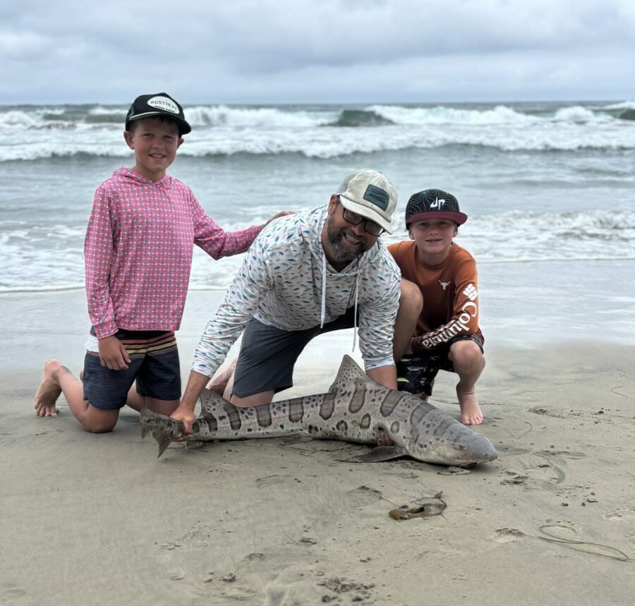 leopard shark fishing from the beach