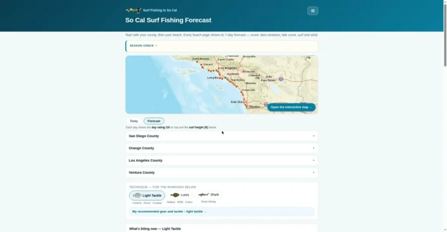 County dropdown in Forecast mode showing 7-day ratings