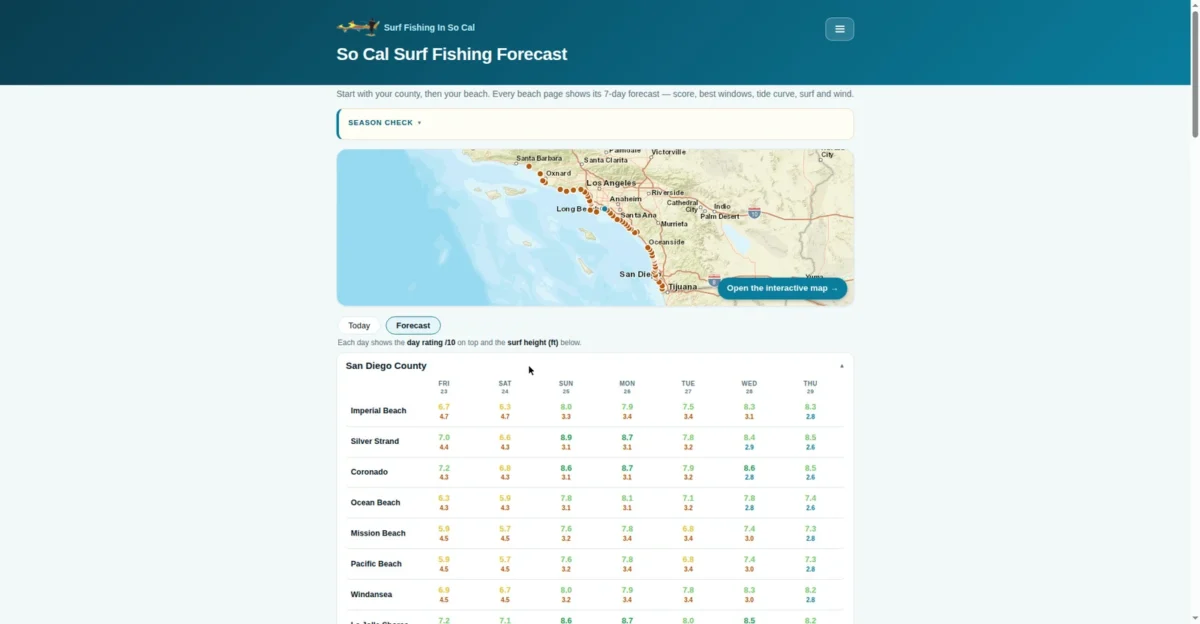 Interactive forecast map of Southern California beaches